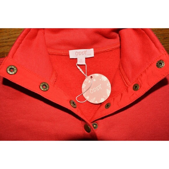 ODDI Kids Girls Red Fleece Pullover Sweatshirt, Size M, Button Front NWT - Picture 3 of 4